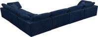 Meridian Furniture - Cozy 158" Velvet Upholstered Overstuffed Fiber Filled Comfort Comfort 6 Piece Modular Sectional - 634Navy-Sec6A - GreatFurnitureDeal