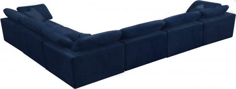 Meridian Furniture - Cozy 158" Velvet Upholstered Overstuffed Fiber Filled Comfort Comfort 6 Piece Modular Sectional - 634Navy-Sec6A - GreatFurnitureDeal
