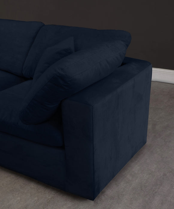 Meridian Furniture - Cozy 158" Velvet Upholstered Overstuffed Fiber Filled Comfort Comfort 6 Piece Modular Sectional - 634Navy-Sec6A - GreatFurnitureDeal