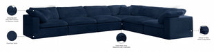 Meridian Furniture - Cozy 158" Velvet Upholstered Overstuffed Fiber Filled Comfort Comfort 6 Piece Modular Sectional - 634Navy-Sec6A - GreatFurnitureDeal