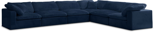 Meridian Furniture - Cozy 158" Velvet Upholstered Overstuffed Fiber Filled Comfort Comfort 6 Piece Modular Sectional - 634Navy-Sec6A - GreatFurnitureDeal