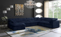 Meridian Furniture - Cozy 158" Velvet Upholstered Overstuffed Fiber Filled Comfort Comfort 7 Piece Modular Sectional - 634Navy-Sec7A - GreatFurnitureDeal