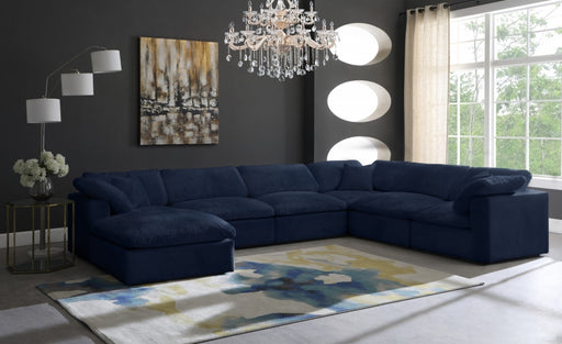 Meridian Furniture - Cozy 158" Velvet Upholstered Overstuffed Fiber Filled Comfort Comfort 7 Piece Modular Sectional - 634Navy-Sec7A - GreatFurnitureDeal
