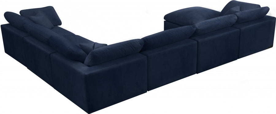 Meridian Furniture - Cozy 158" Velvet Upholstered Overstuffed Fiber Filled Comfort Comfort 7 Piece Modular Sectional - 634Navy-Sec7A - GreatFurnitureDeal