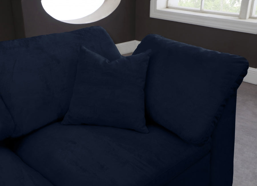 Meridian Furniture - Cozy 158" Velvet Upholstered Overstuffed Fiber Filled Comfort Comfort 7 Piece Modular Sectional - 634Navy-Sec7A - GreatFurnitureDeal