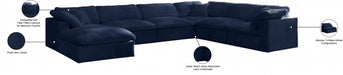 Meridian Furniture - Cozy 158" Velvet Upholstered Overstuffed Fiber Filled Comfort Comfort 7 Piece Modular Sectional - 634Navy-Sec7A - GreatFurnitureDeal