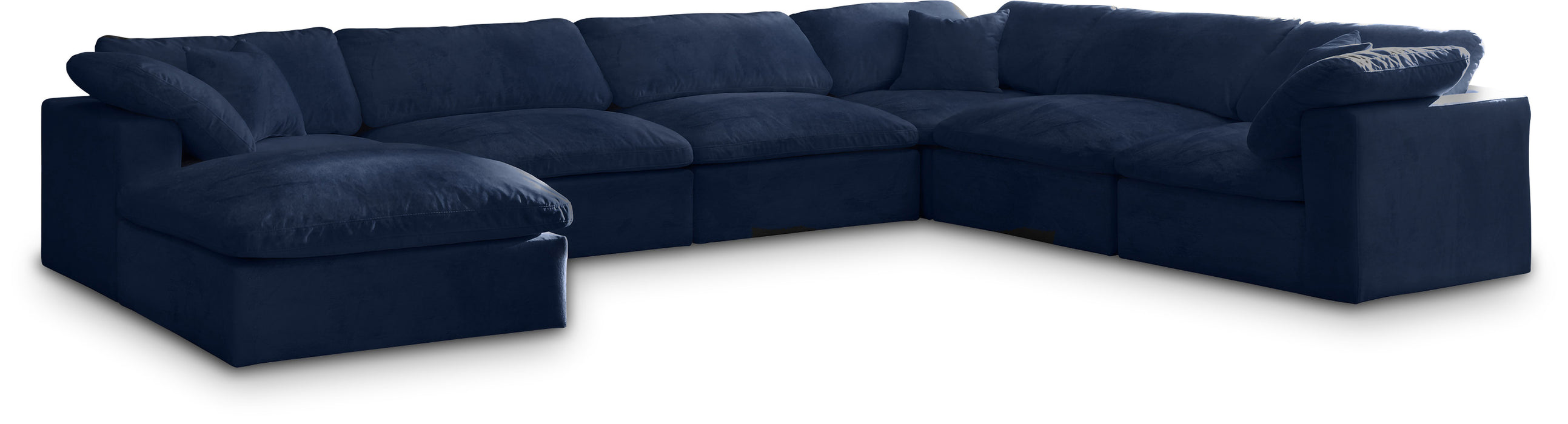 Meridian Furniture - Cozy 158" Velvet Upholstered Overstuffed Fiber Filled Comfort Comfort 7 Piece Modular Sectional - 634Navy-Sec7A - GreatFurnitureDeal
