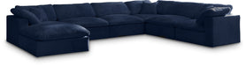 Meridian Furniture - Cozy 158" Velvet Upholstered Overstuffed Fiber Filled Comfort Comfort 7 Piece Modular Sectional - 634Navy-Sec7A - GreatFurnitureDeal