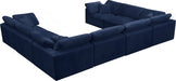 Meridian Furniture - Cozy 158" Velvet Upholstered Overstuffed Fiber Filled Comfort Comfort 8 Piece Modular Sectional - 634Navy-Sec8A - GreatFurnitureDeal