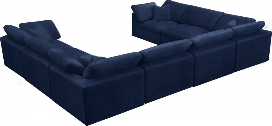 Meridian Furniture - Cozy 158" Velvet Upholstered Overstuffed Fiber Filled Comfort Comfort 8 Piece Modular Sectional - 634Navy-Sec8A - GreatFurnitureDeal