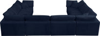 Meridian Furniture - Cozy 158" Velvet Upholstered Overstuffed Fiber Filled Comfort Comfort 8 Piece Modular Sectional - 634Navy-Sec8A - GreatFurnitureDeal