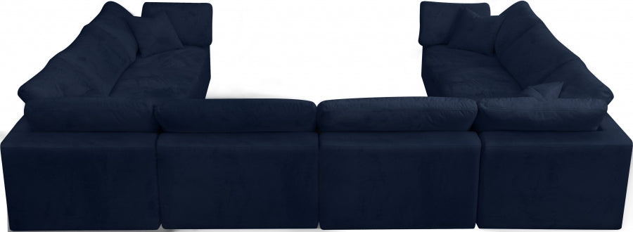 Meridian Furniture - Cozy 158" Velvet Upholstered Overstuffed Fiber Filled Comfort Comfort 8 Piece Modular Sectional - 634Navy-Sec8A - GreatFurnitureDeal