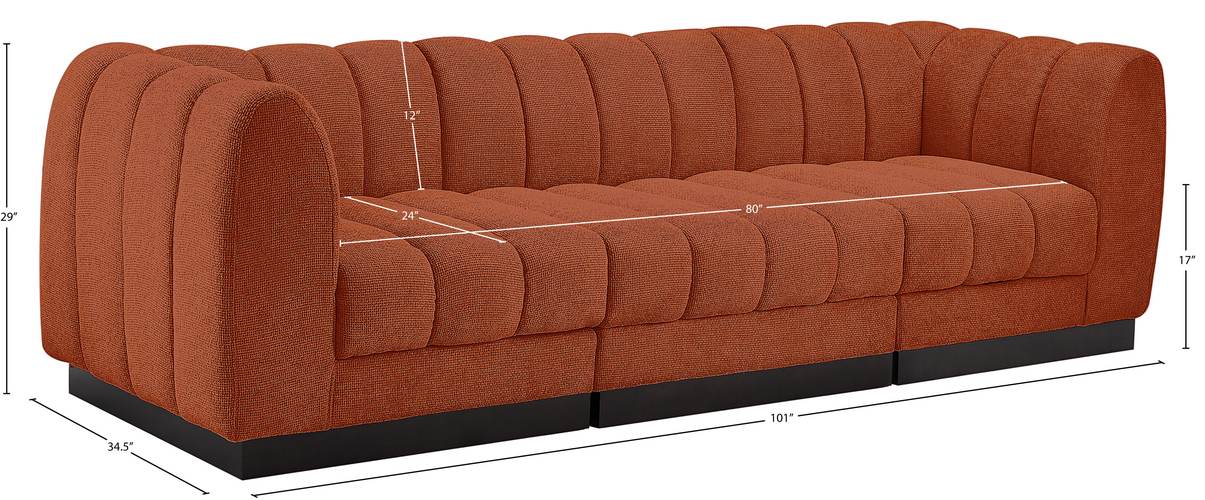 Meridian Furniture - Quinn 101" Cognac Chenille Fabric Upholstered 3pc. Sofa - 124Cognac-S101 - GreatFurnitureDeal