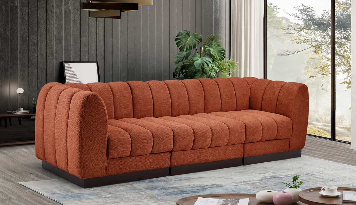 Meridian Furniture - Quinn 101" Cognac Chenille Fabric Upholstered 3pc. Sofa - 124Cognac-S101 - GreatFurnitureDeal