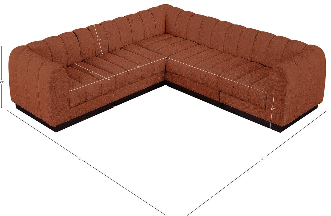 Meridian Furniture - Quinn 101" Cognac Chenille Fabric Upholstered 5pc. Sectional - 124Cognac-Sec5C - GreatFurnitureDeal
