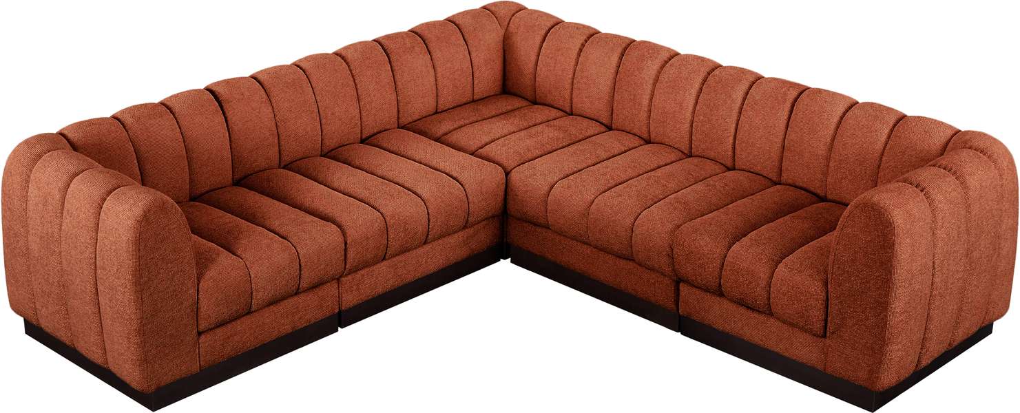 Meridian Furniture - Quinn 101" Cognac Chenille Fabric Upholstered 5pc. Sectional - 124Cognac-Sec5C - GreatFurnitureDeal
