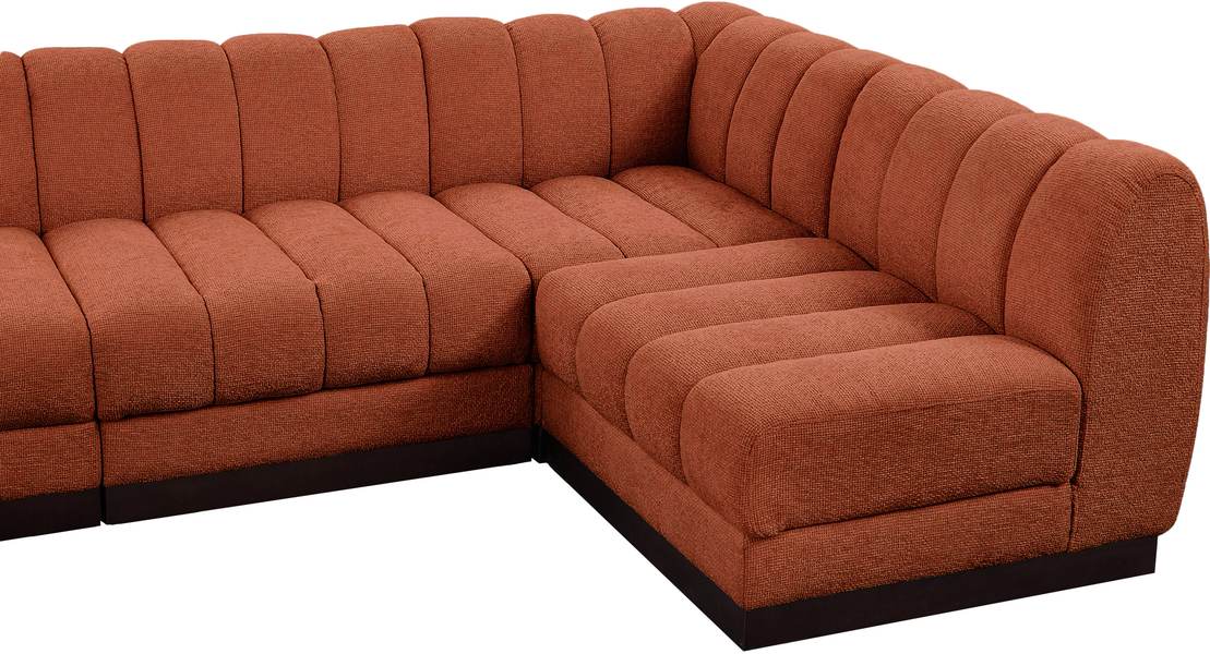 Meridian Furniture - Quinn 197" Cognac Chenille Fabric Upholstered 7pc. Sectional - 124Cognac-Sec7B - GreatFurnitureDeal