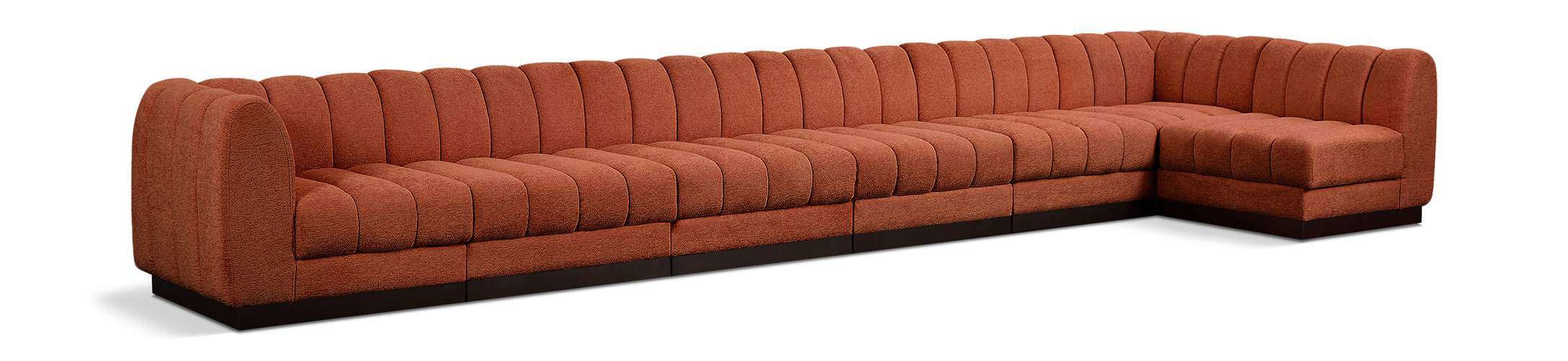 Meridian Furniture - Quinn 197" Cognac Chenille Fabric Upholstered 7pc. Sectional - 124Cognac-Sec7B - GreatFurnitureDeal