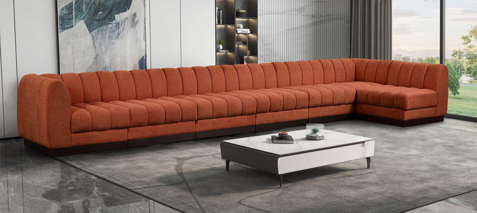 Meridian Furniture - Quinn 197" Cognac Chenille Fabric Upholstered 7pc. Sectional - 124Cognac-Sec7B - GreatFurnitureDeal