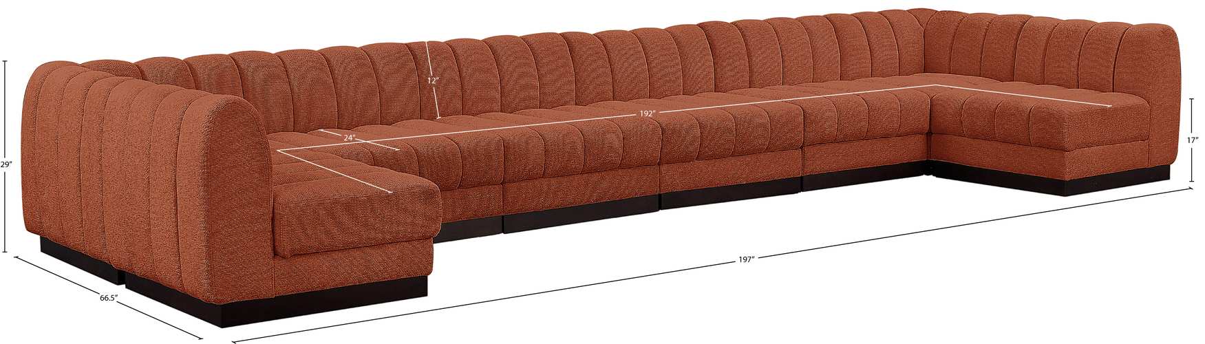 Meridian Furniture - Quinn 197" Cognac Chenille Fabric Upholstered 8pc. Sectional - 124Cognac-Sec8A - GreatFurnitureDeal