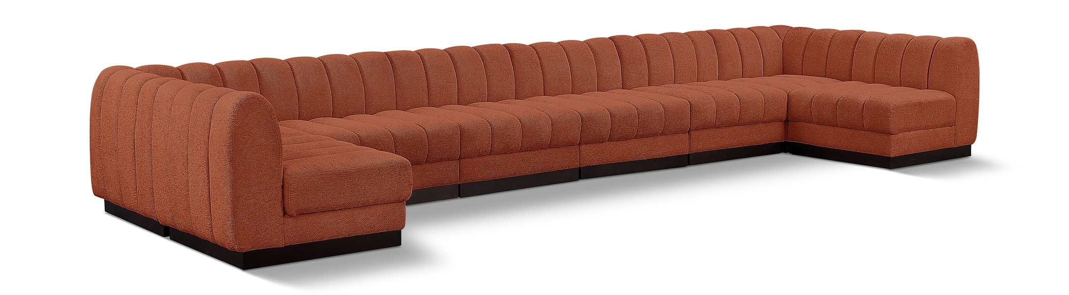 Meridian Furniture - Quinn 197" Cognac Chenille Fabric Upholstered 8pc. Sectional - 124Cognac-Sec8A - GreatFurnitureDeal