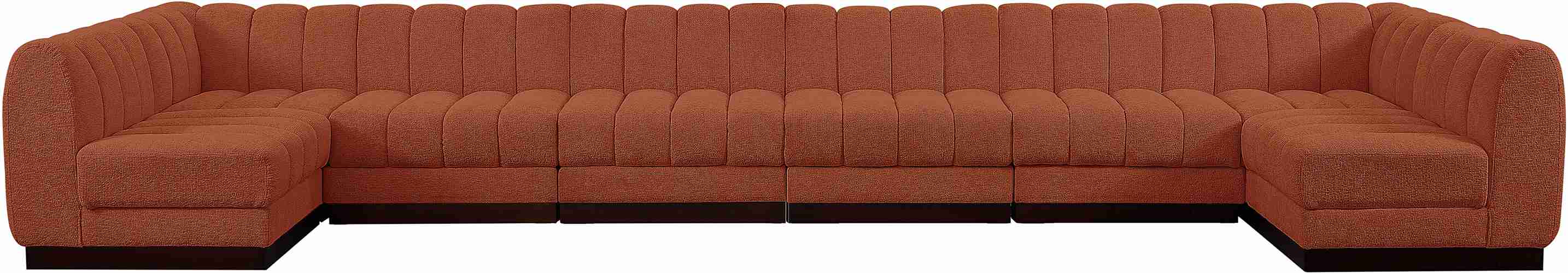 Meridian Furniture - Quinn 197" Cognac Chenille Fabric Upholstered 8pc. Sectional - 124Cognac-Sec8A - GreatFurnitureDeal