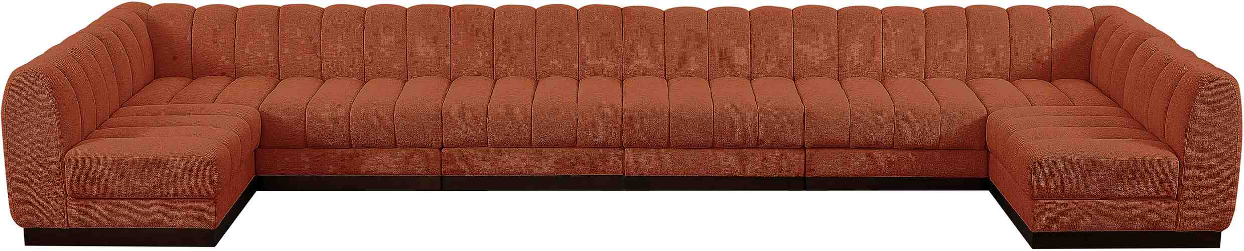 Meridian Furniture - Quinn 197" Cognac Chenille Fabric Upholstered 8pc. Sectional - 124Cognac-Sec8A - GreatFurnitureDeal