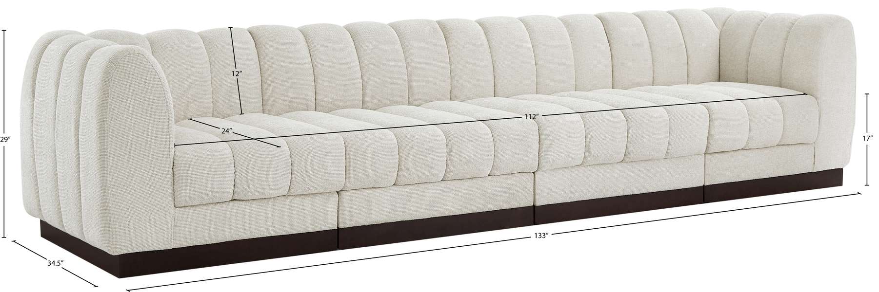 Meridian Furniture - Quinn 133" Cream Chenille Fabric Upholstered 4pc. Sofa - 124Cream-S133 - GreatFurnitureDeal