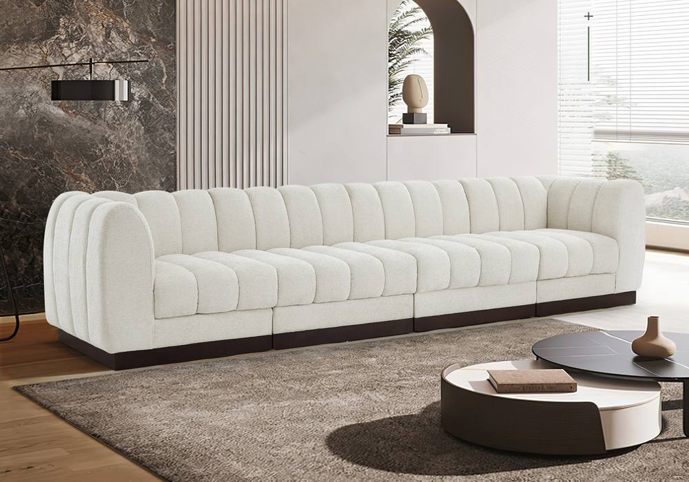 Meridian Furniture - Quinn 133" Cream Chenille Fabric Upholstered 4pc. Sofa - 124Cream-S133 - GreatFurnitureDeal