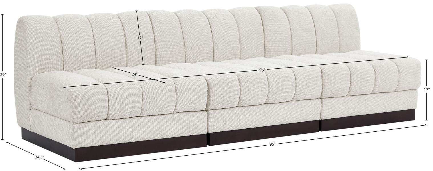 Meridian Furniture - Quinn 96" Cream Chenille Fabric Upholstered 3pc. Armless Sofa - 124Cream-S96 - GreatFurnitureDeal