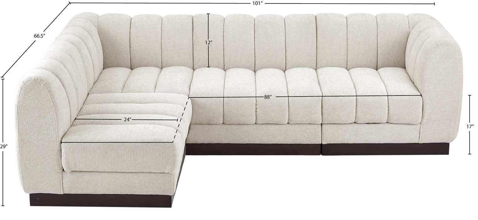 Meridian Furniture - Quinn 101" Cream Chenille Fabric Upholstered 4pc. Sectional - 124Cream-Sec4A - GreatFurnitureDeal