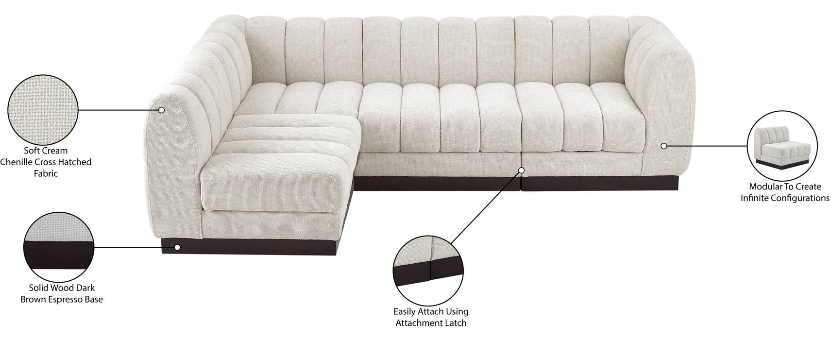 Meridian Furniture - Quinn 101" Cream Chenille Fabric Upholstered 4pc. Sectional - 124Cream-Sec4A - GreatFurnitureDeal