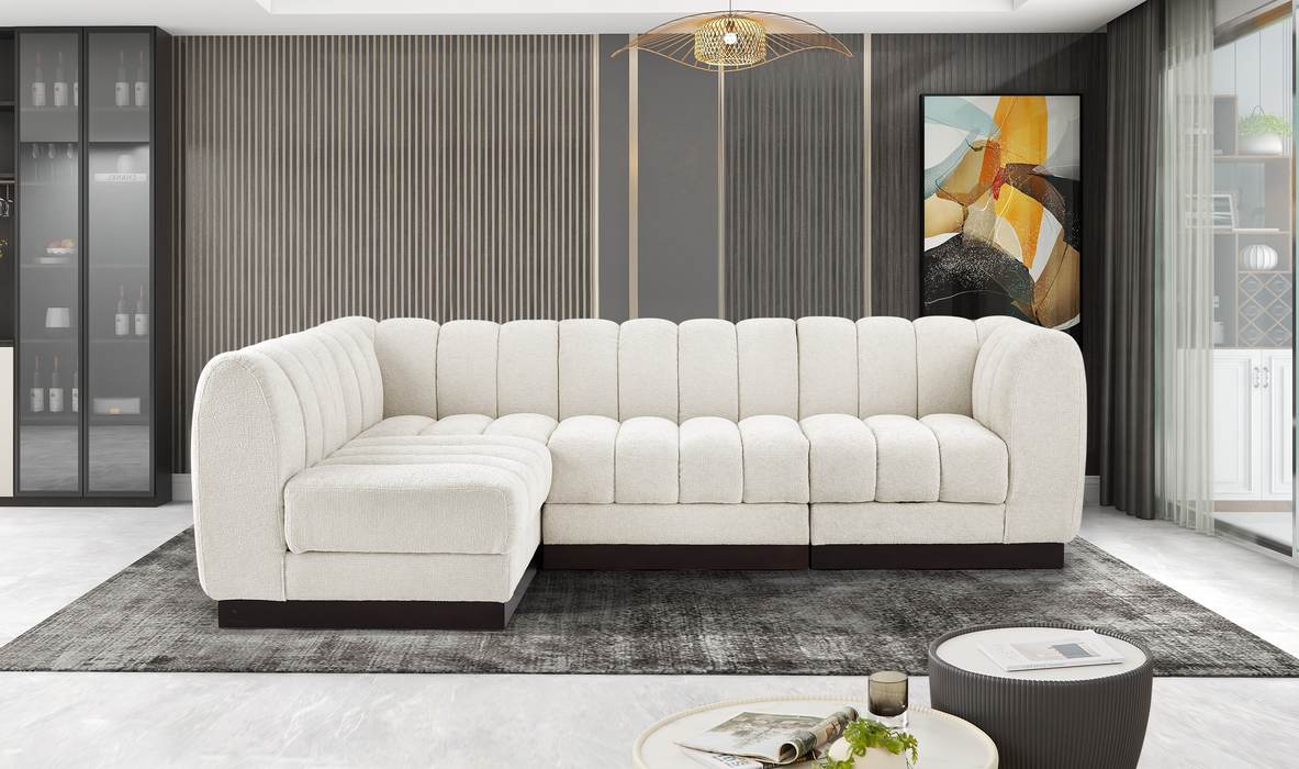 Meridian Furniture - Quinn 101" Cream Chenille Fabric Upholstered 4pc. Sectional - 124Cream-Sec4A - GreatFurnitureDeal
