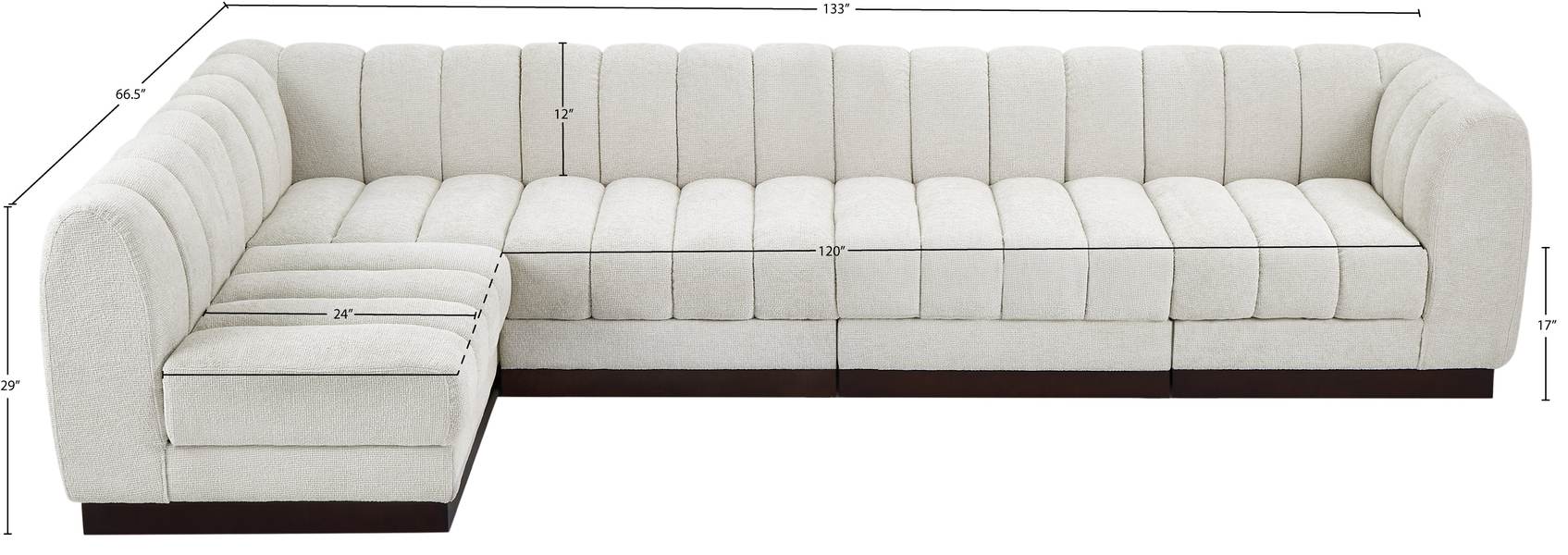 Meridian Furniture - Quinn 133" Cream Chenille Fabric Upholstered 5pc. Sectional - 124Cream-Sec5A - GreatFurnitureDeal