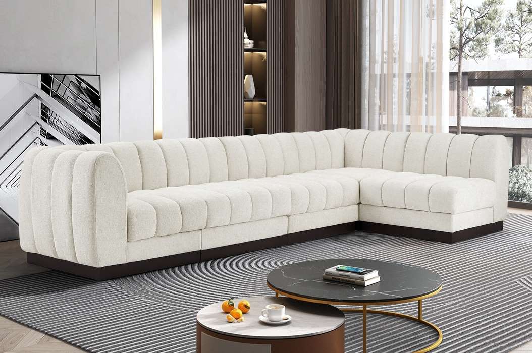 Meridian Furniture - Quinn 133" Cream Chenille Fabric Upholstered 5pc. Sectional - 124Cream-Sec5A - GreatFurnitureDeal