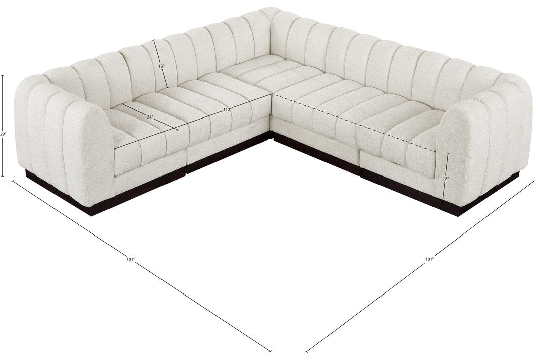Meridian Furniture - Quinn 101" Cream Chenille Fabric Upholstered 5pc. Sectional - 124Cream-Sec5C - GreatFurnitureDeal