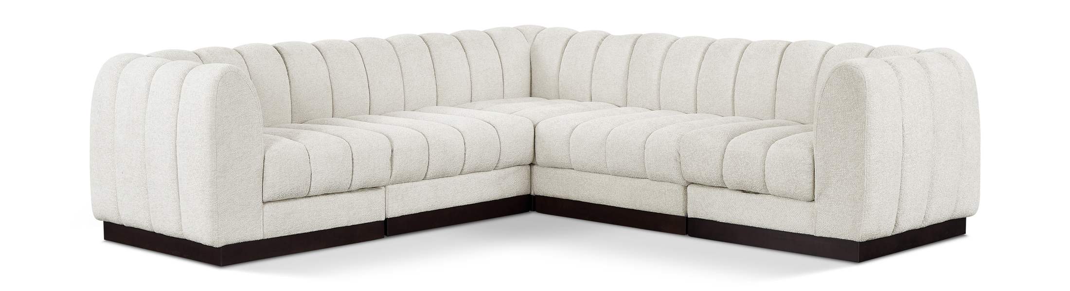 Meridian Furniture - Quinn 101" Cream Chenille Fabric Upholstered 5pc. Sectional - 124Cream-Sec5C - GreatFurnitureDeal