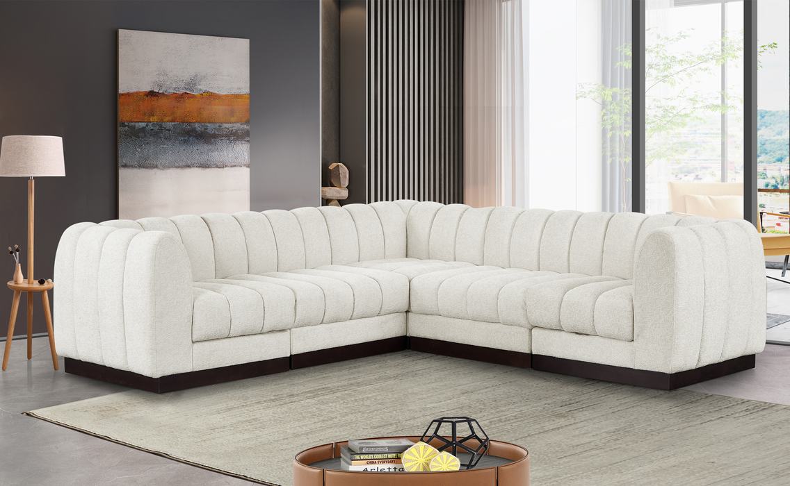 Meridian Furniture - Quinn 101" Cream Chenille Fabric Upholstered 5pc. Sectional - 124Cream-Sec5C - GreatFurnitureDeal
