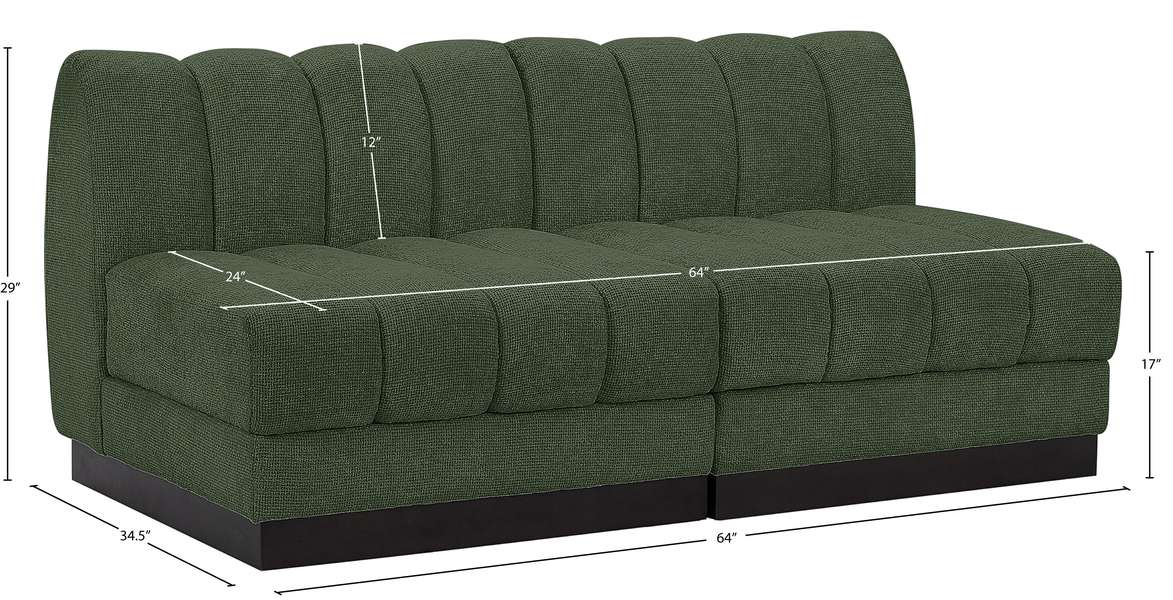 Meridian Furniture - Quinn 64" Green Chenille Fabric Upholstered 2pc. Armless Loveseat - 124Green-S64 - GreatFurnitureDeal
