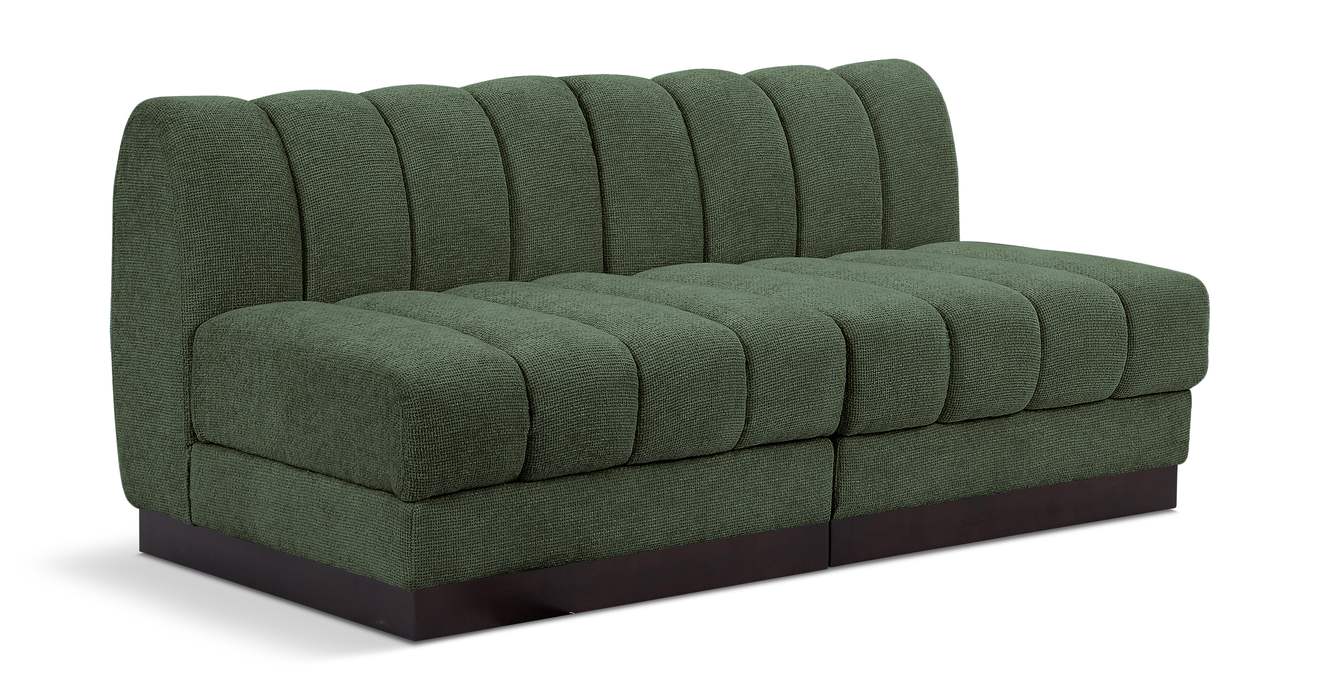 Meridian Furniture - Quinn 64" Green Chenille Fabric Upholstered 2pc. Armless Loveseat - 124Green-S64 - GreatFurnitureDeal