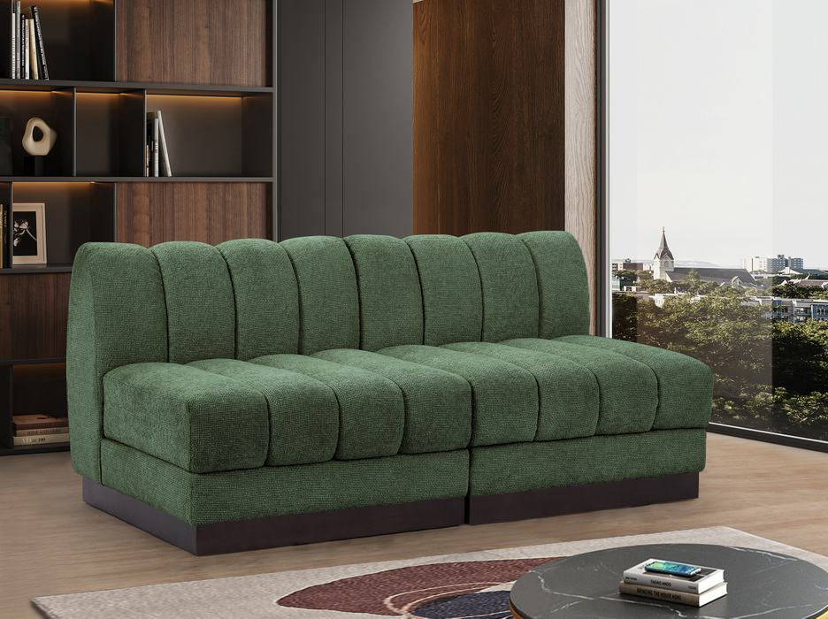 Meridian Furniture - Quinn 64" Green Chenille Fabric Upholstered 2pc. Armless Loveseat - 124Green-S64 - GreatFurnitureDeal