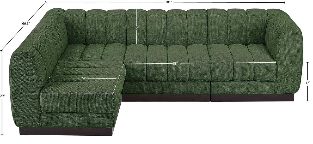 Meridian Furniture - Quinn 101" Green Chenille Fabric Upholstered 4pc. Sectional - 124Green-Sec4A - GreatFurnitureDeal