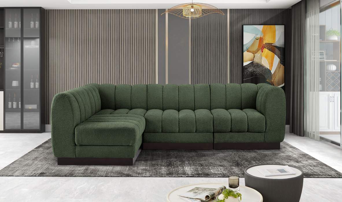 Meridian Furniture - Quinn 101" Green Chenille Fabric Upholstered 4pc. Sectional - 124Green-Sec4A - GreatFurnitureDeal