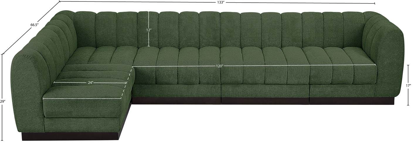 Meridian Furniture - Quinn 133" Green Chenille Fabric Upholstered 5pc. Sectional - 124Green-Sec5A - GreatFurnitureDeal