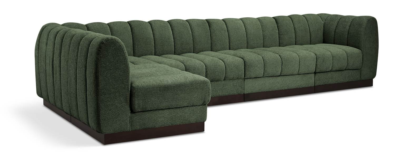 Meridian Furniture - Quinn 133" Green Chenille Fabric Upholstered 5pc. Sectional - 124Green-Sec5A - GreatFurnitureDeal