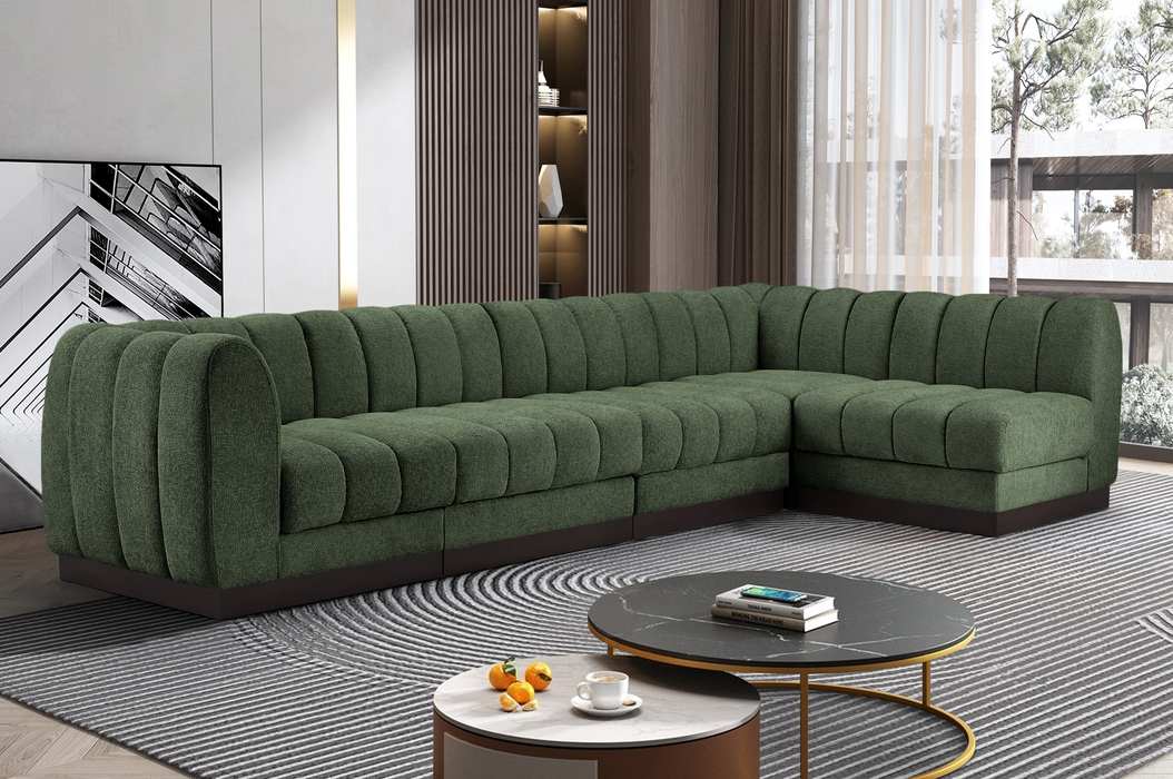 Meridian Furniture - Quinn 133" Green Chenille Fabric Upholstered 5pc. Sectional - 124Green-Sec5A - GreatFurnitureDeal