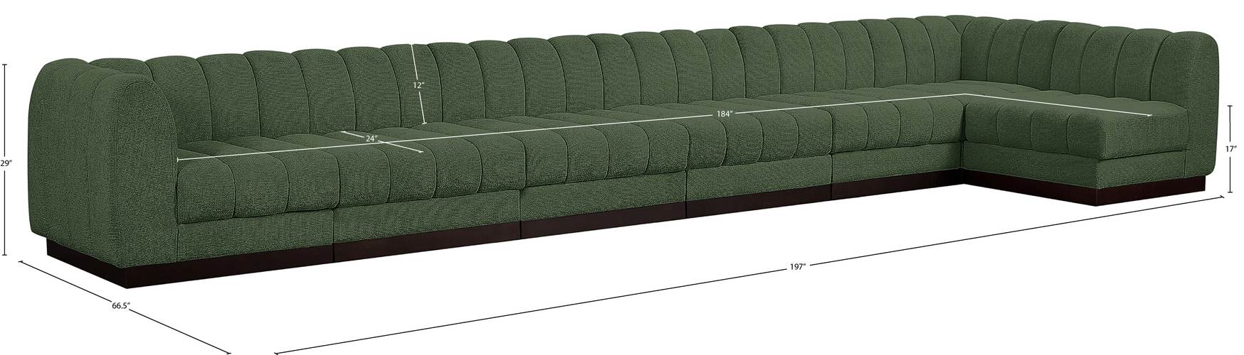 Meridian Furniture - Quinn 197" Green Chenille Fabric Upholstered 7pc. Sectional - 124Green-Sec7B - GreatFurnitureDeal