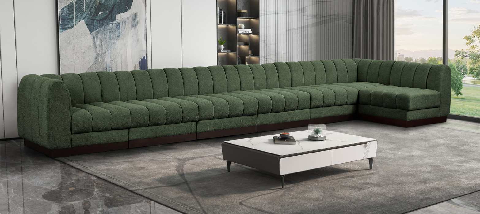 Meridian Furniture - Quinn 197" Green Chenille Fabric Upholstered 7pc. Sectional - 124Green-Sec7B - GreatFurnitureDeal