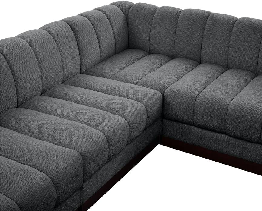 Meridian Furniture - Quinn 133" Grey Chenille Fabric Upholstered 6pc. Sectional - 124Grey-Sec6A - GreatFurnitureDeal