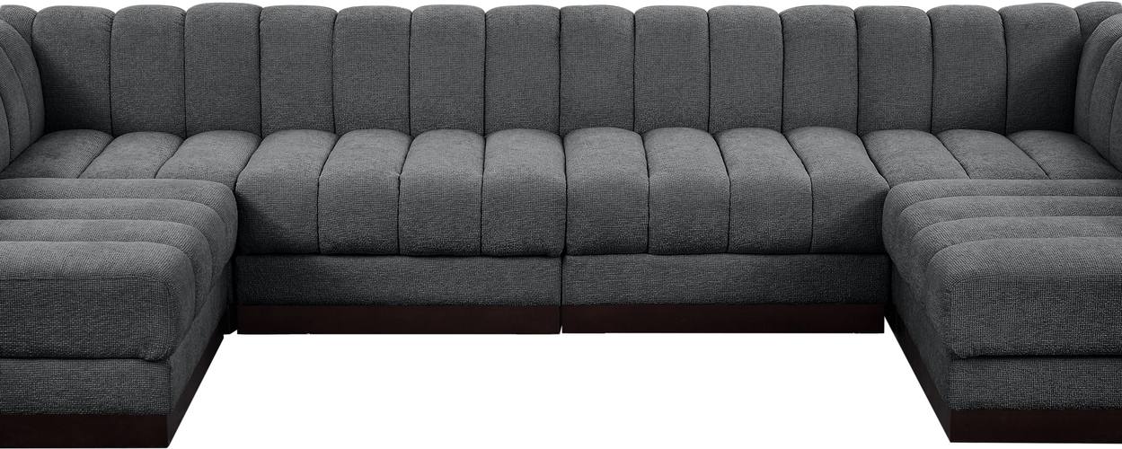 Meridian Furniture - Quinn 133" Grey Chenille Fabric Upholstered 6pc. Sectional - 124Grey-Sec6A - GreatFurnitureDeal